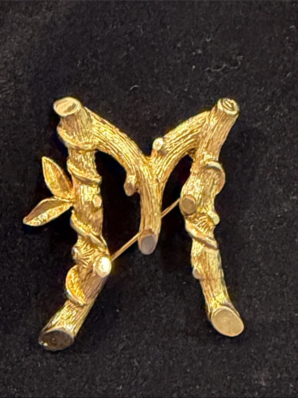 Gold-Tone Twig Letter M Brooch - Women's Jewelry